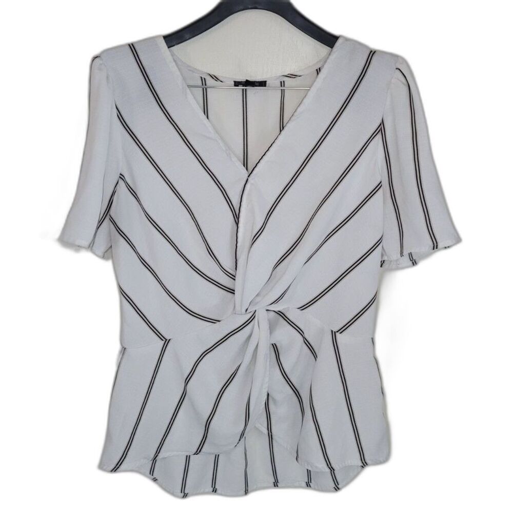 OLM White and Black Wrap Striped Hi-Low Top
